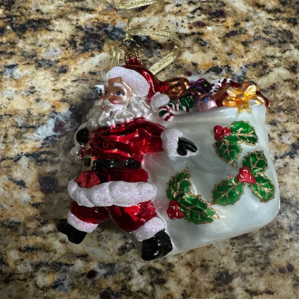 Christopher Radko Santa Pulling Toy Sack Christmas Ornament Glitter